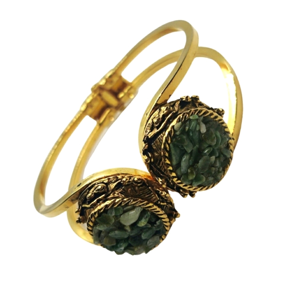 Vintage Etruscan Revival jadeite hinged bracelet